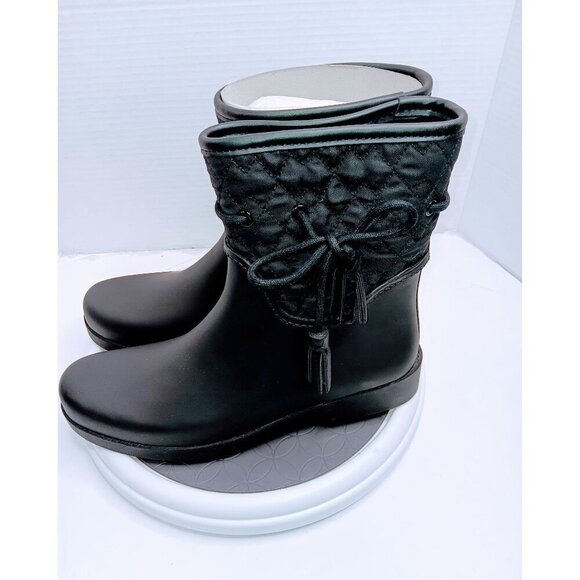 Jessica Simpson Womens Black Rubber Ankle Boots With Quilted Fabric Detailing & - Picture 3 of 7